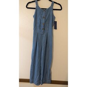 Habitual Kid Girls Denim Jumpsuit‎ Medium Stone Blue Wide Leg Tie Back Size 7-8
